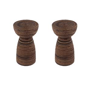 Pemberly Row Set of 2 13&quotW Round Abaca Rope Side Tables in Brown