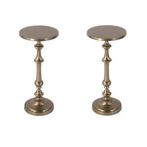 Pemberly Row Set of 2 10.25&quot Round Metal Pedestal End Tables in Gold