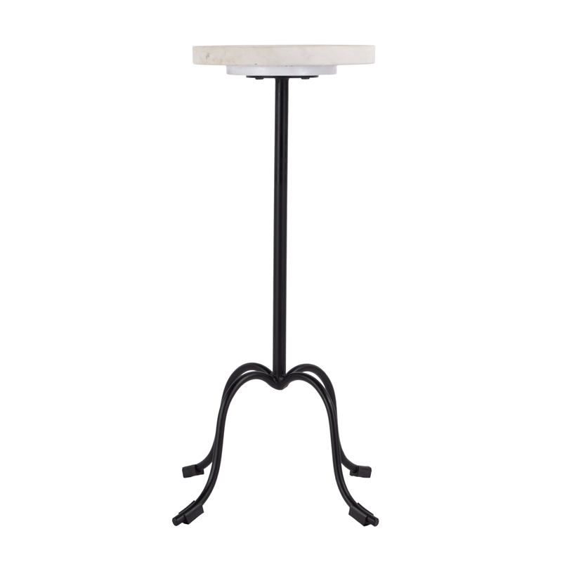 Pemberly Row Set of 2 Round Marble and Iron Side Tables in White and Black