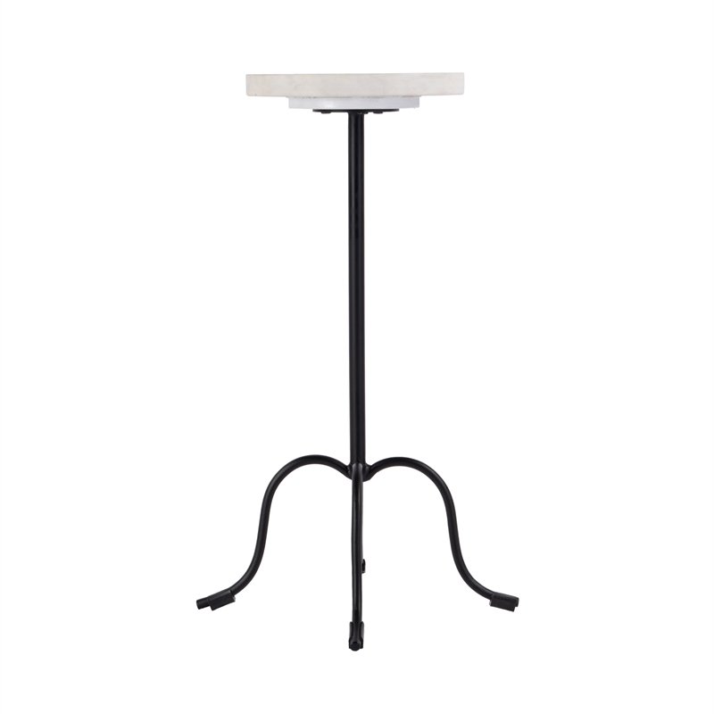 Pemberly Row Set of 2 Round Marble and Iron Side Tables in White and Black