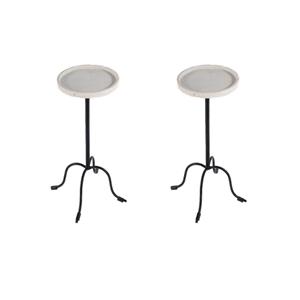 Pemberly Row Set of 2 Round Marble and Iron Side Tables in White and Black