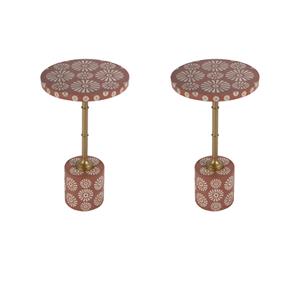 Pemberly Row Set of 2 14&quot Round Bone Inlay Iron Side Tables in Rose/Gold