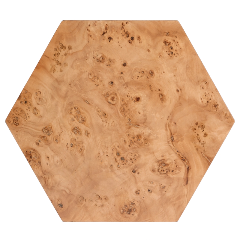 Pemberly Row Set of 2 Modern Wood Hexagon Side Tables in Traditional Burl