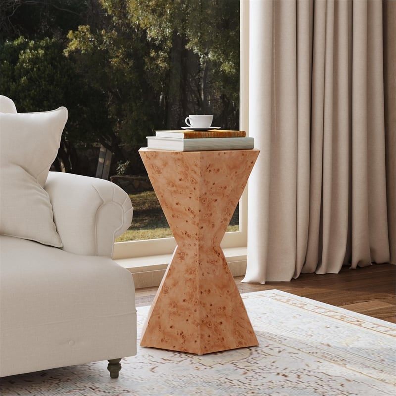 Pemberly Row Set of 2 Modern Wood Hexagon Side Tables in Traditional Burl