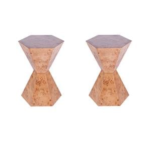 Pemberly Row Set of 2 Modern Wood Hexagon Side Tables in Traditional Burl