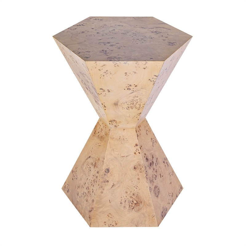 Pemberly Row Set of 2 Modern Wood Hexagon Side Tables in Light Burl