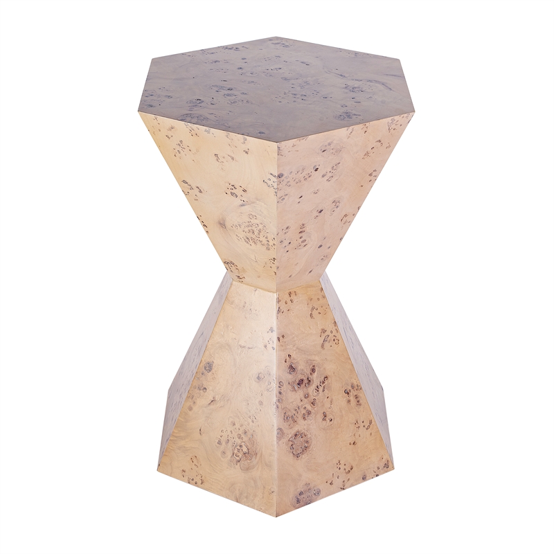 Pemberly Row Set of 2 Modern Wood Hexagon Side Tables in Light Burl