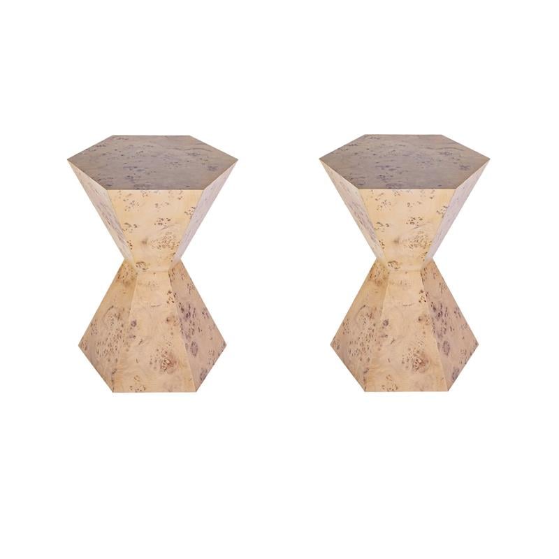 Pemberly Row Set of 2 Modern Wood Hexagon Side Tables in Light Burl