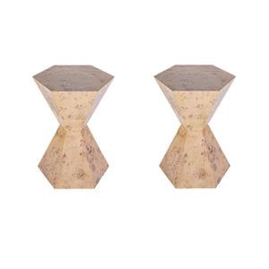 Pemberly Row Set of 2 Modern Wood Hexagon Side Tables in Light Burl