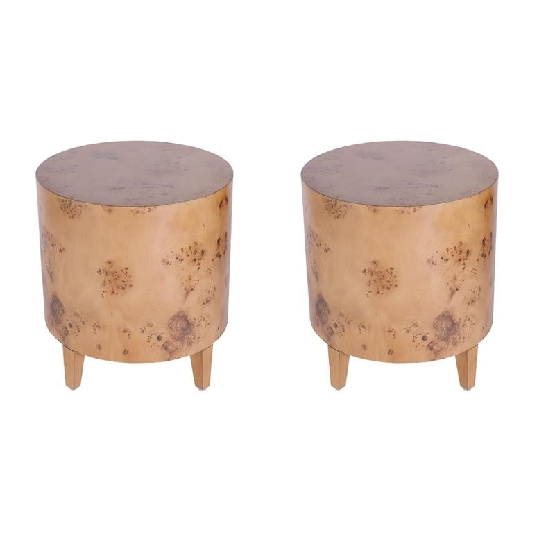 Pemberly Row Set of 2 Modern Wood End Tables in Traditional Burl