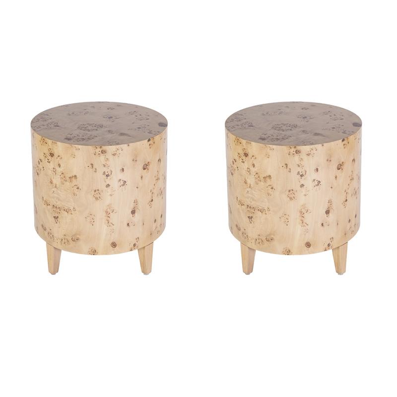 Pemberly Row Set of 2 Contemporary Modern Wood End Tables in Light Burl