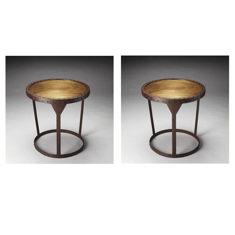 Pemberly Row Set of 2 Modern Iron Side Tables in Gold and Black