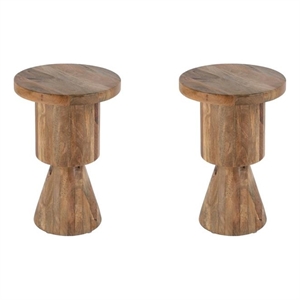 Pemberly Row Set of 2 15&quot Round Solid Wood Side Tables in Brown