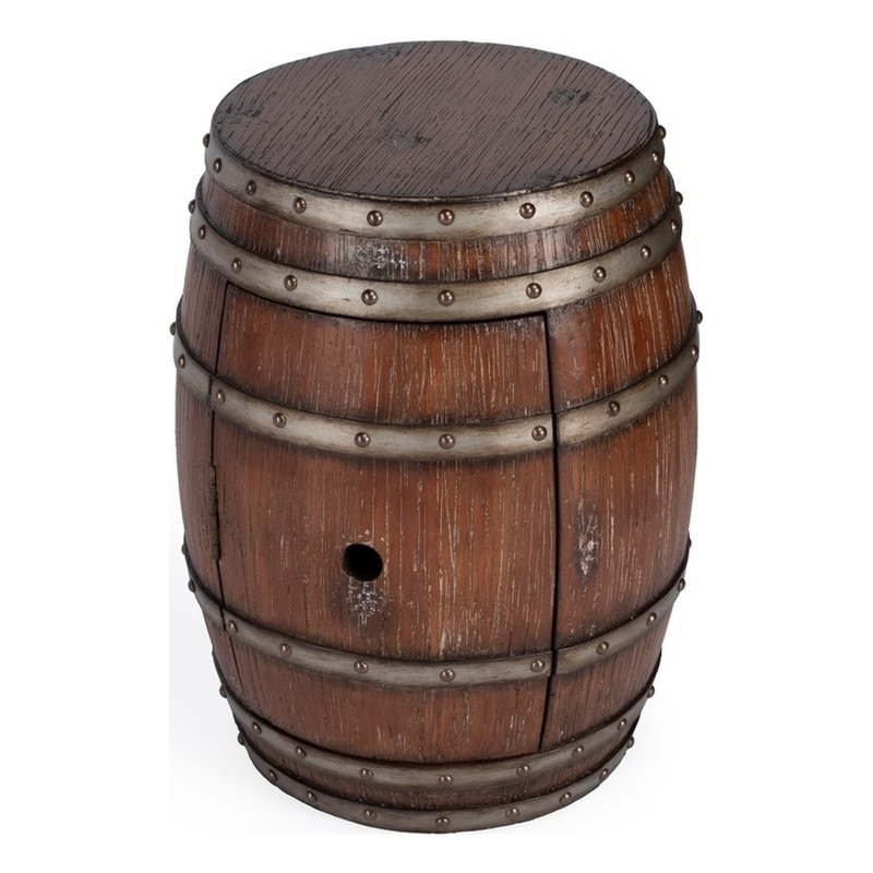 Pemberly Row Set of 2 Mountain Lodge Rustic Barrel Tables in Brown