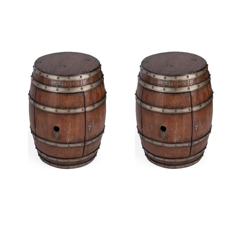 Pemberly Row Set of 2 Mountain Lodge Rustic Barrel Tables in Brown