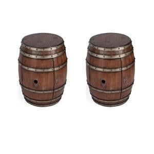 Pemberly Row Set of 2 Mountain Lodge Rustic Barrel Tables in Brown