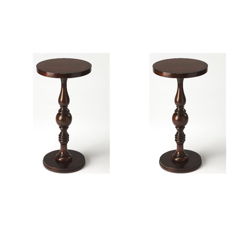 Pemberly Row Set of 2 Contemporary Wood Pedestal Tables in Cherry Brown