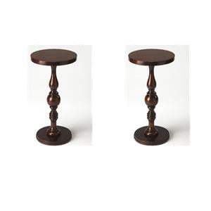 Pemberly Row Set of 2 Contemporary Wood Pedestal Tables in Cherry Brown