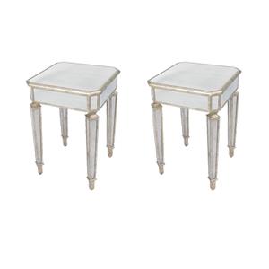 Pemberly Row Set of 2 Contemporary Mirrored Accent Tables in Silver