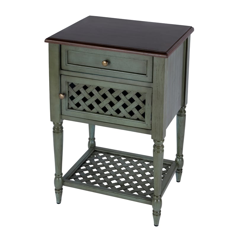 Pemberly Row Set of 2 Contemporary Rustic Wood End Tables in Green