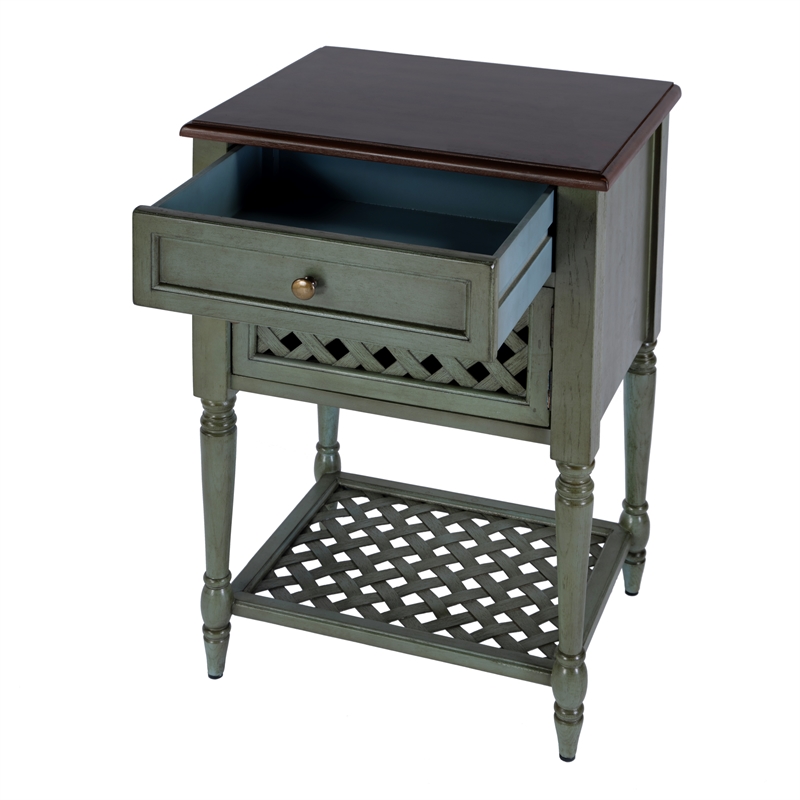 Pemberly Row Set of 2 Contemporary Rustic Wood End Tables in Green