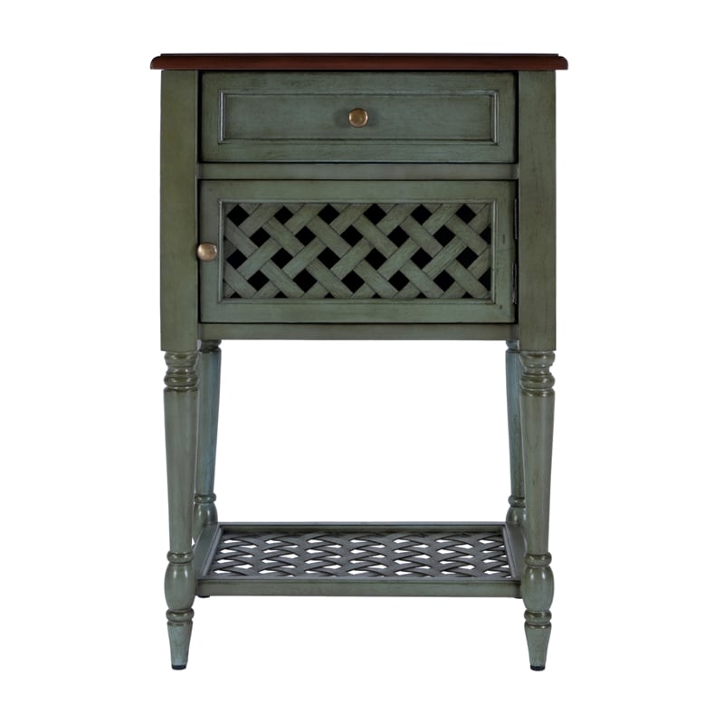 Pemberly Row Set of 2 Contemporary Rustic Wood End Tables in Green