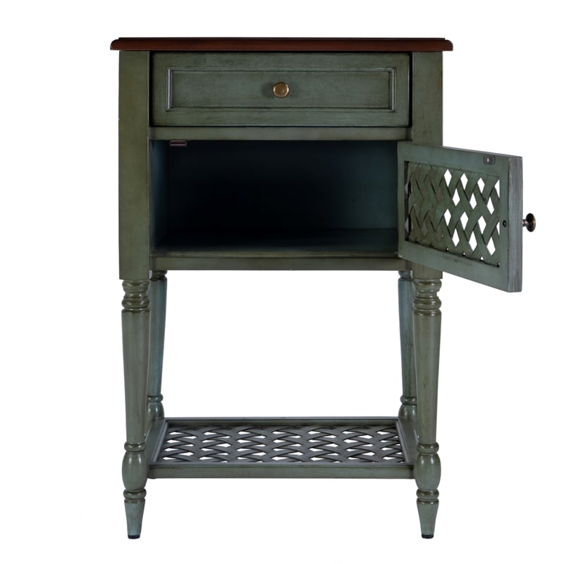Pemberly Row Set of 2 Contemporary Rustic Wood End Tables in Green
