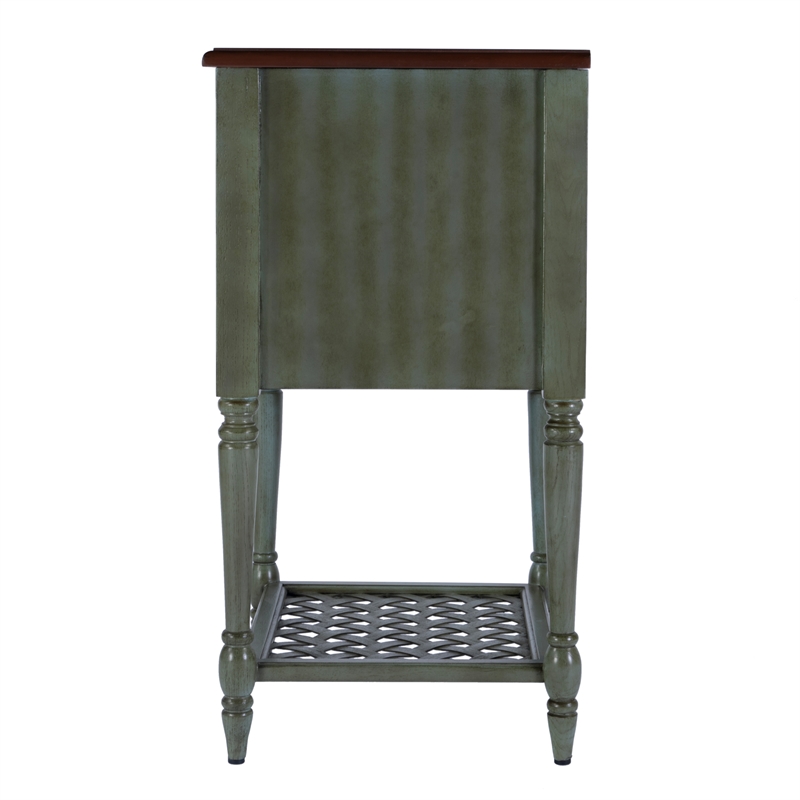 Pemberly Row Set of 2 Contemporary Rustic Wood End Tables in Green