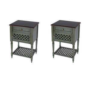 Pemberly Row Set of 2 Contemporary Rustic Wood End Tables in Green