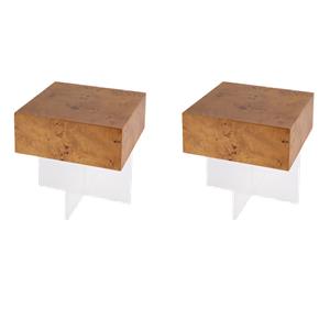 Pemberly Row Set of 2 20&quotW Square Wood and Acrylic Side Tables in Brown/Clear