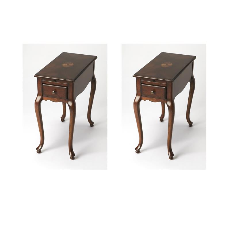 Pemberly Row Set of 2 Contemporary Plantation Cherry Chairside Tables