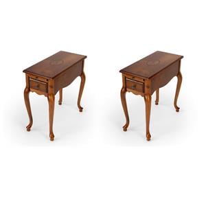 Pemberly Row Set of 2 Contemporary Olive Ash Burl Chairside Tables In Brown