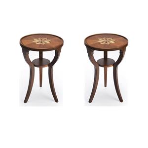 Pemberly Row Set of 2 Wood Round 15.75&quotW Accent Tables in Brown