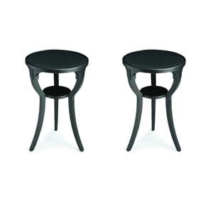 Pemberly Row Set of 2 Wood Round 15.75&quotW Accent Tables in Black
