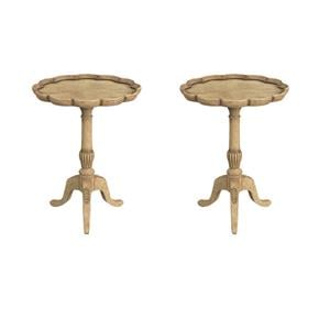 Pemberly Row Set of 2 Contemporary Antique Beige Pedestal Side Tables