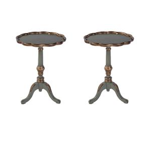 Pemberly Row Set of 2 20&quotW Round Wood Pedestal Side Tables-Green