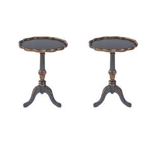 Pemberly Row Set of 2 20&quotW Round Wood Pedestal Side Tables-Blue