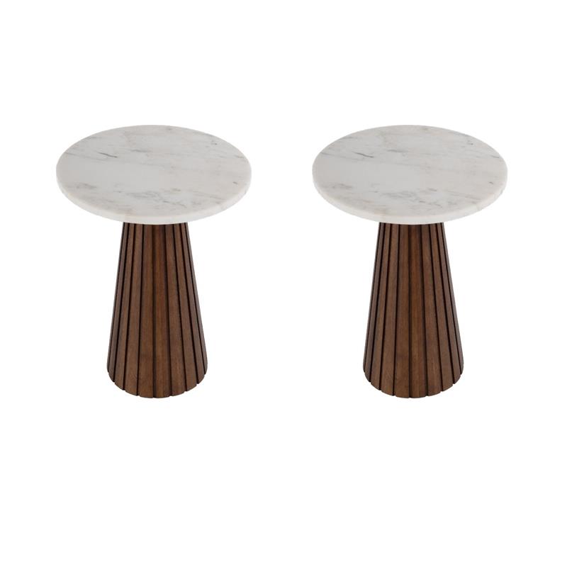 Pemberly Row Set of 2 Marble and Wood Side Tables in Marble and Metal