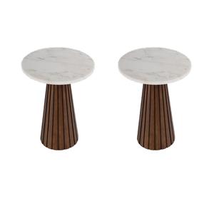 Pemberly Row Set of 2 Marble and Wood Side Tables in Marble and Metal