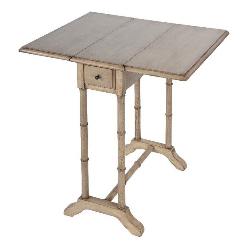 Pemberly Row Set of 2 Drop-Leaf Wood Side Tables In Antique Beige