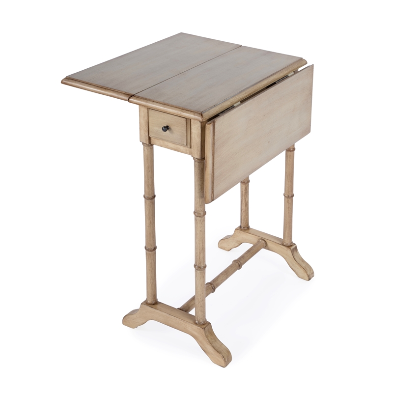 Pemberly Row Set of 2 Drop-Leaf Wood Side Tables In Antique Beige
