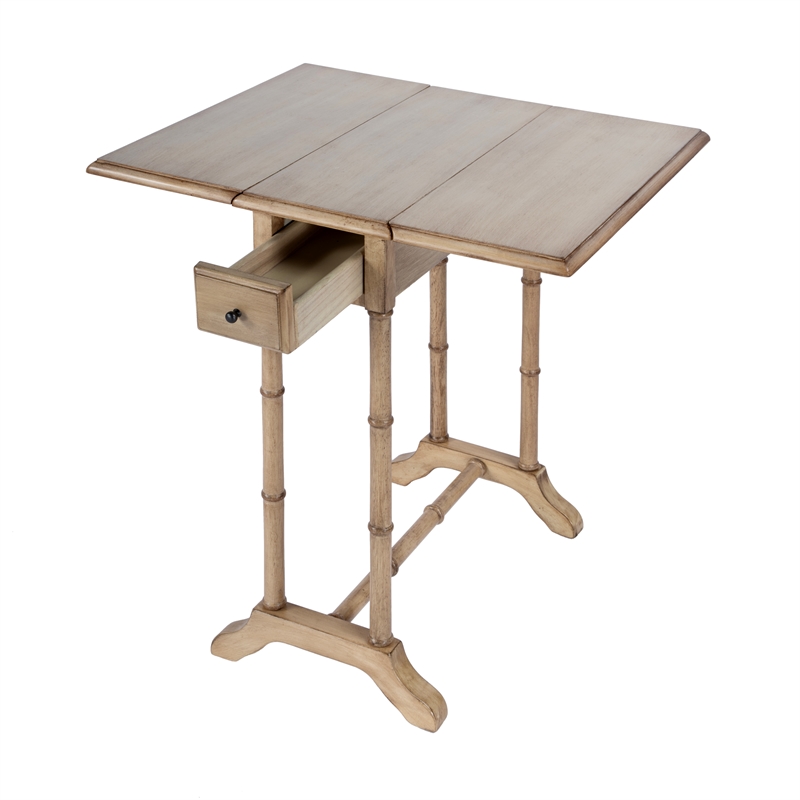 Pemberly Row Set of 2 Drop-Leaf Wood Side Tables In Antique Beige