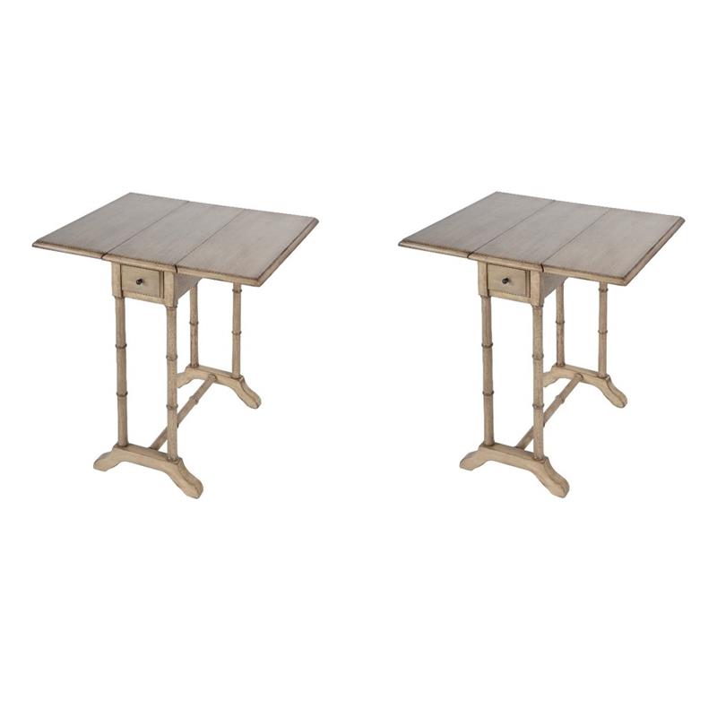 Pemberly Row Set of 2 Drop-Leaf Wood Side Tables In Antique Beige