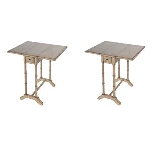 Pemberly Row Set of 2 Drop-Leaf Wood Side Tables In Antique Beige