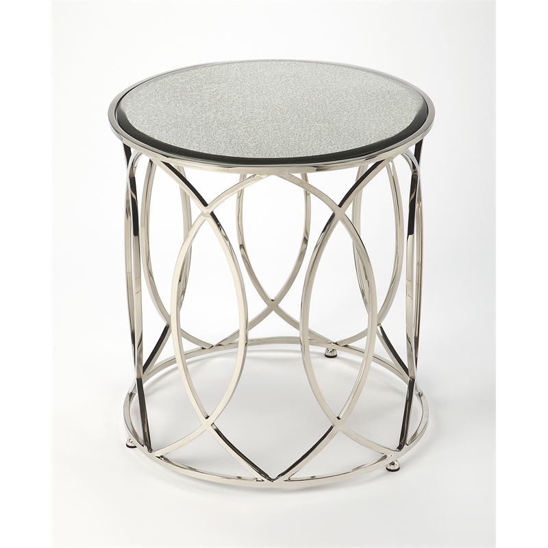 Pemberly Row Set of 2 Contemporary Mirror And Nickel End Tables In White