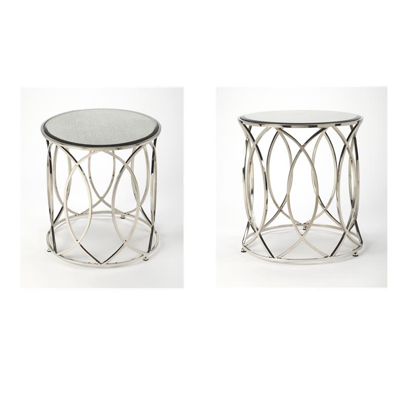 Pemberly Row Set of 2 Contemporary Mirror And Nickel End Tables In White