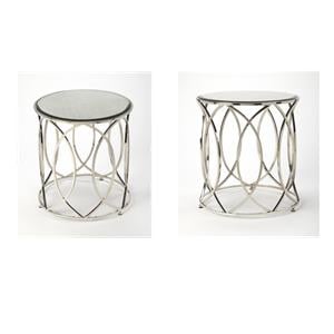 Pemberly Row Set of 2 Contemporary Mirror And Nickel End Tables In White
