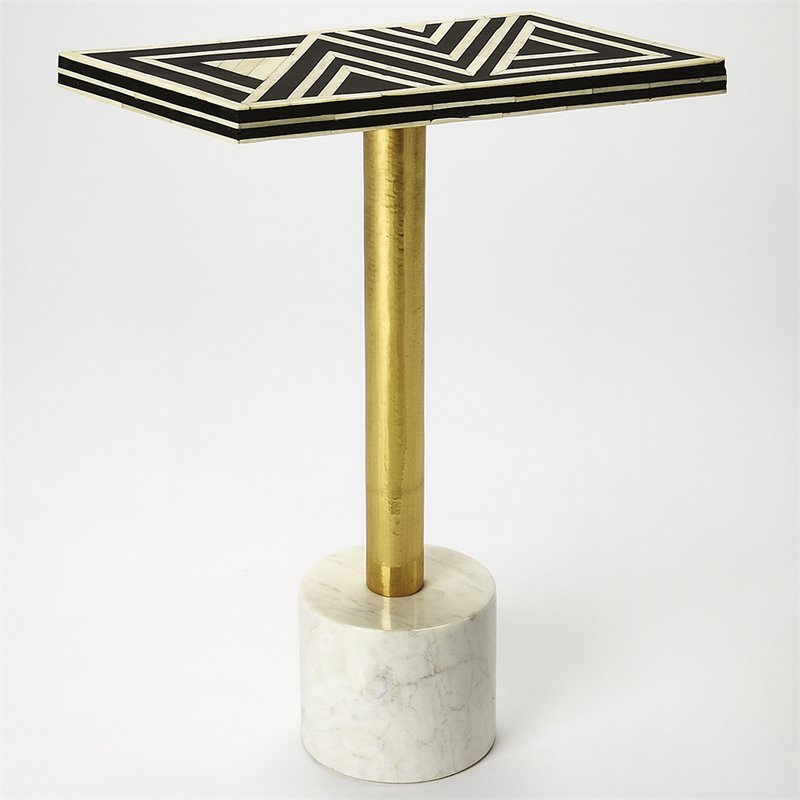 Pemberly Row Set of 2 Accent End Tables In Black Bone Inlay And Brass