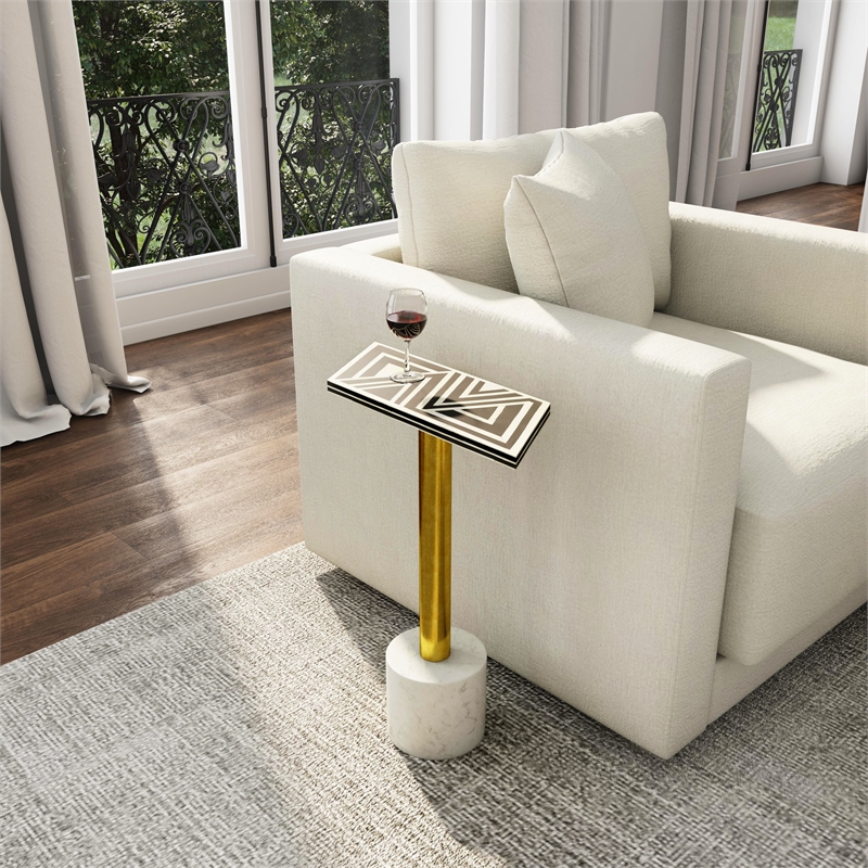 Pemberly Row Set of 2 Accent End Tables In Black Bone Inlay And Brass