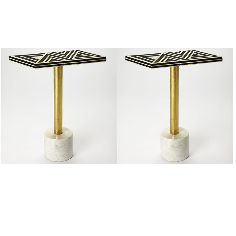 Pemberly Row Set of 2 Accent End Tables In Black Bone Inlay And Brass